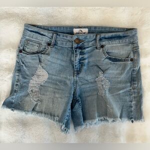 Jordache Women's Frayed Hem Jean Shorts - Light Blue Distressed